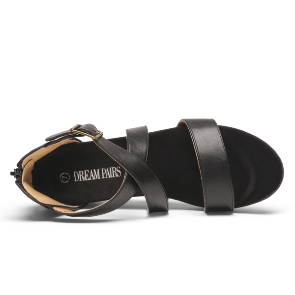 Ankle Strap Open-Toe Platform Wedge Sandals - BLACK PU - 4